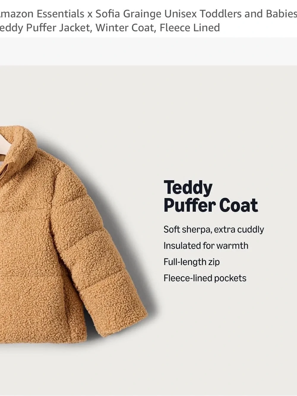 Amazon Essentials Tan/Teddy Sherpa Puffer Jacket - Brown